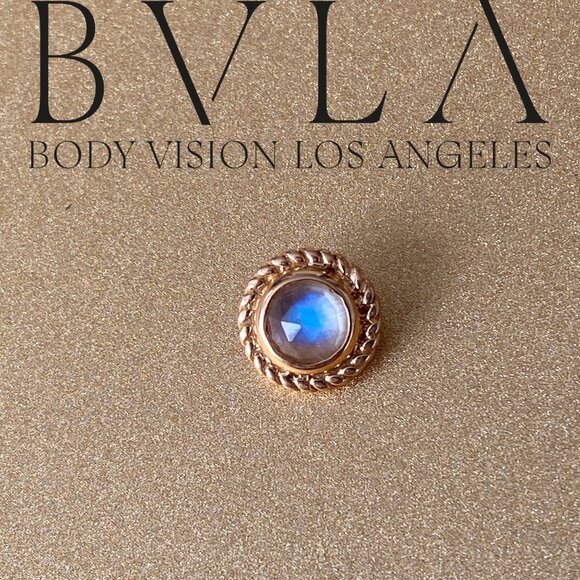 BVLA Raine - Threaded 10.5mm End in Solid 14k Rose Gold Rainbow Moonstone - Picture 7 of 10